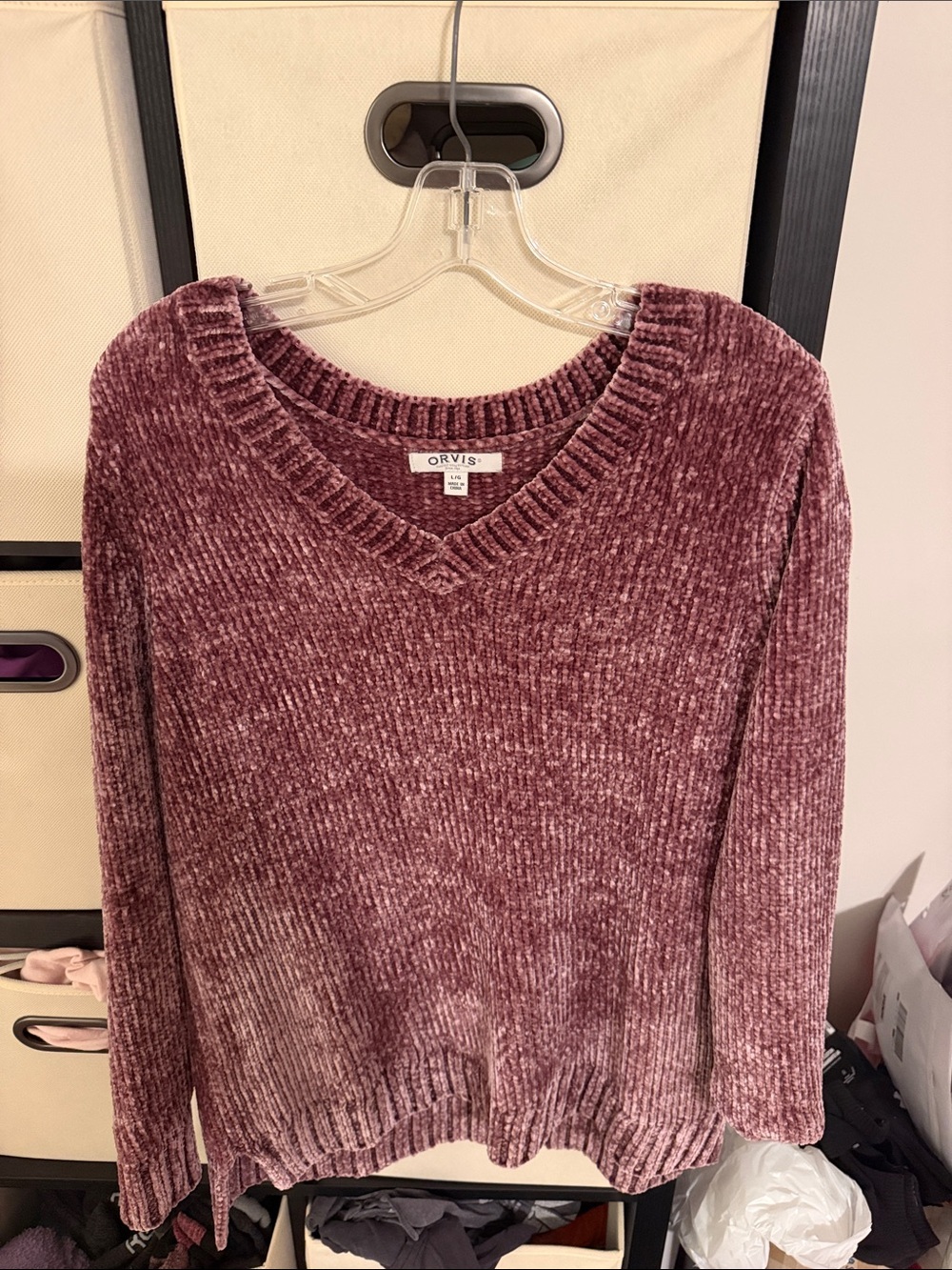 Orvis Women's Chenille V-Neck Sweater — Dusty Rose Plum